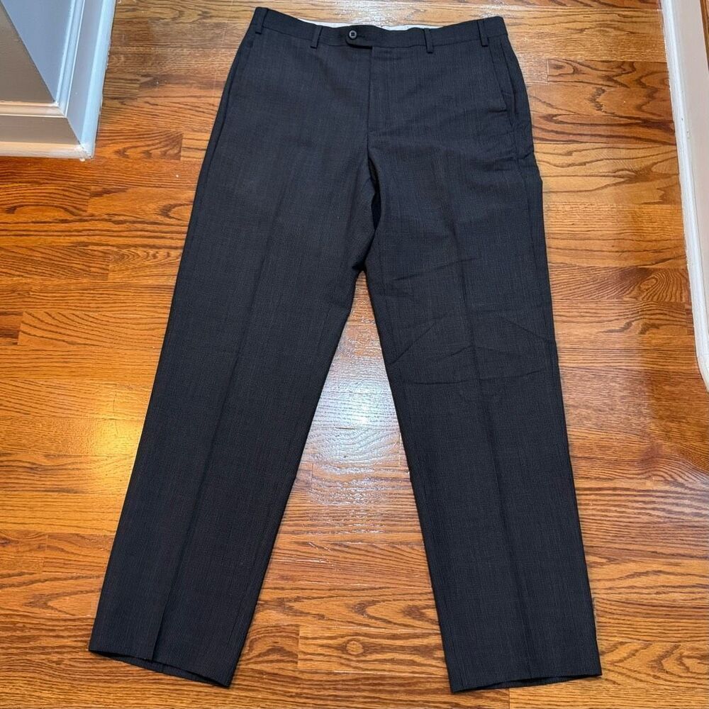 Zanella TODD Charcoal Micro check Flat Front Dress Pants. Size 36